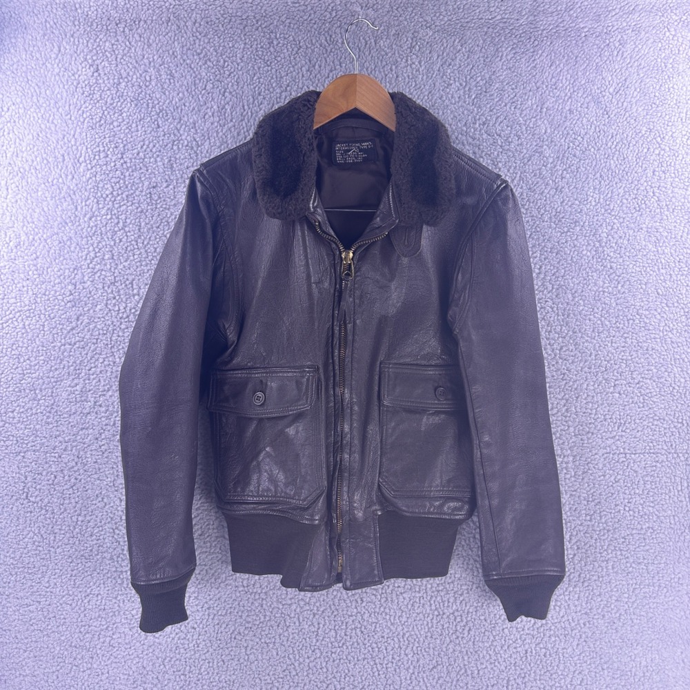 Vintage Brill Bros G-1 Leather Flight Jacket Brown Military Bomber 40 1970s